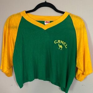 Vintage Green and Yellow Camel Graphic Baseball Crop Tee